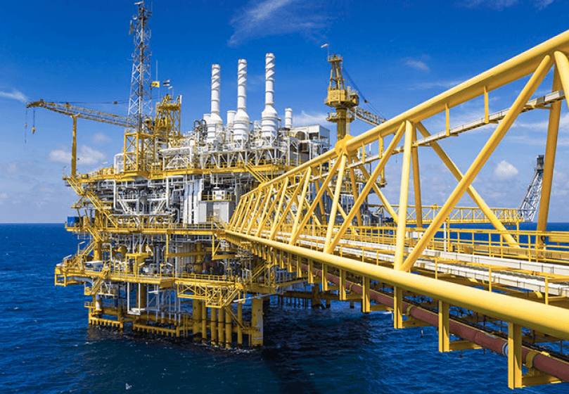 Offshore oil platform with yellow walkways